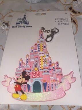 Disney Pink Multi-Color Mickey Mouse 25th Castle Keychain